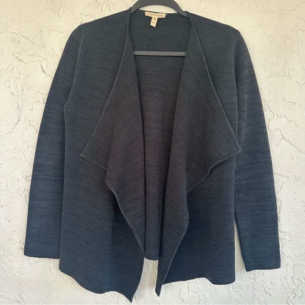 EILEEN FISHER Sweater‎ Cardigan Women XS/TP Gray Open Front Drape Silk Cotton